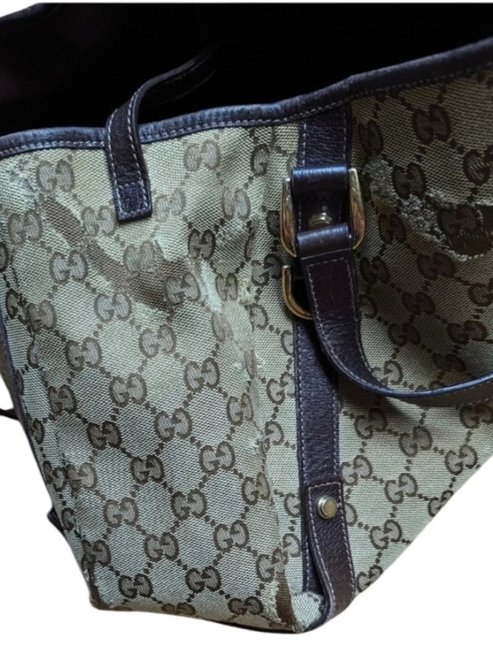 GUCCI•Abbey GG monogram canvas hobo handbag brown FLAWED - Picture 7 of 10